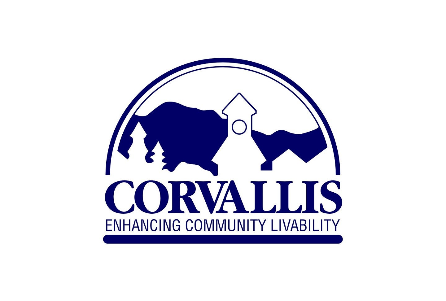 Corvallis logo in dark blue